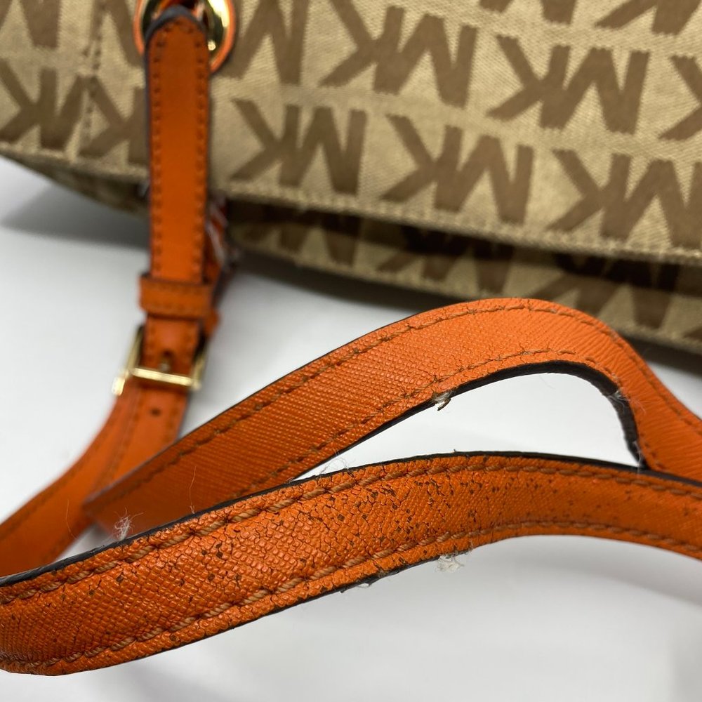 Michael Kors L Tan Orange Jacquard Fabric Tote - Picture 6 of 12